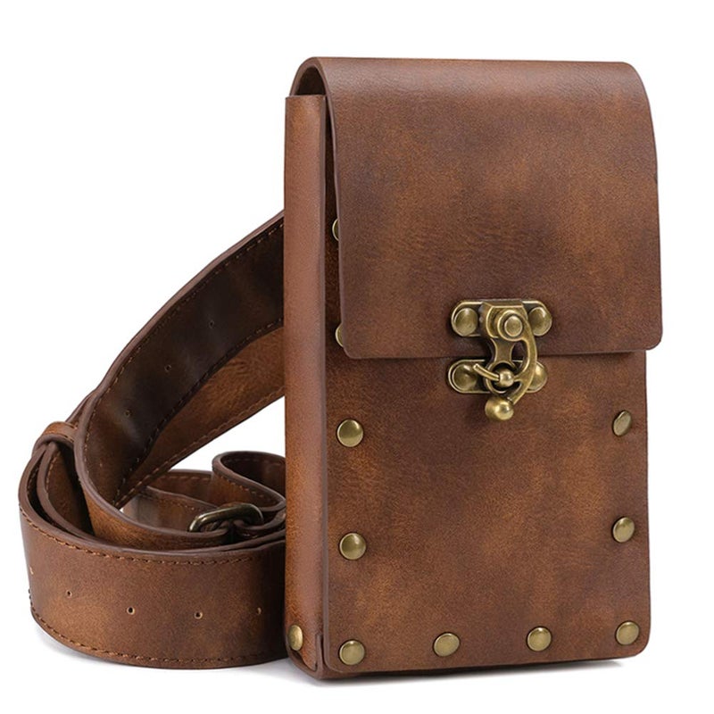 SUMGOGO Belt Pouch Waist Bag Fanny Pack Medieval Vintage Leather Pouch Cellphone Holder Holster Carry Belt Purse Pocket Casual Hiking Festival Renaissance Faire Costume Props Travel Wallet (Brown) - Image 1